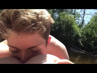 teen boy eating friends ass by the river.